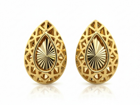 Kolczyki złote na sztyfcie ażurowa łza przy uchu
