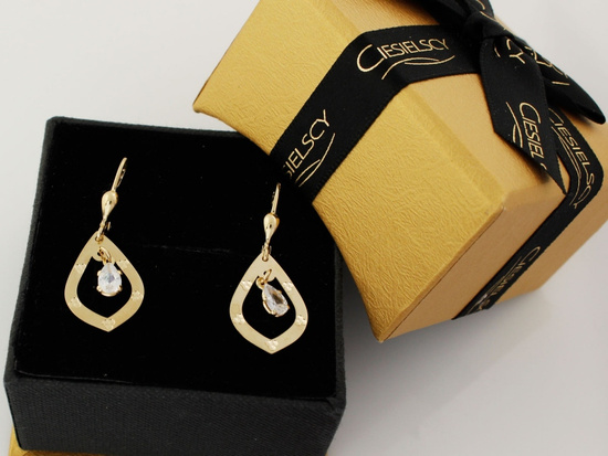 Kolczyki złote wiszące sztywne z cyrkonią