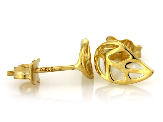 Złote kolczyki na sztyfcie listek