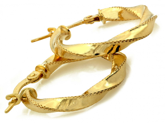 Kolczyki złote koła skręcone zdobione 22mm