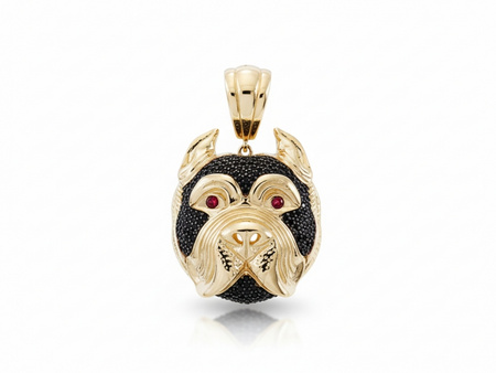 Duża złota zawieszka głowa psa czarne cyrkonie czarny rod