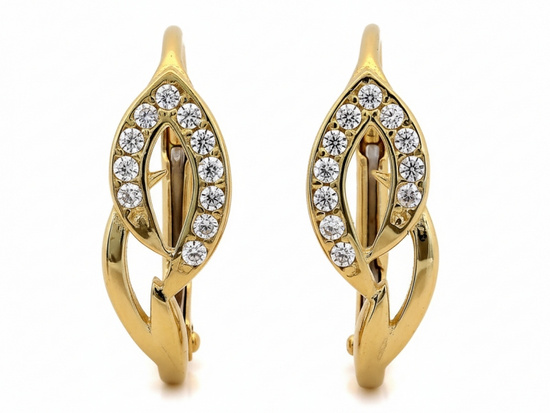 Delikatne złote kolczyki angielskie przeplatane z cyrkoniami