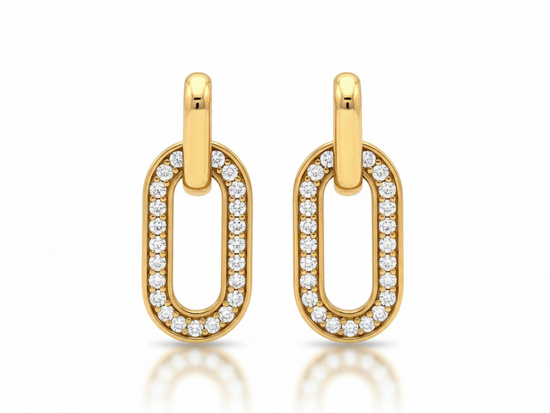 Kolczyki złote owalne z cyrkoniami na sztyfcie