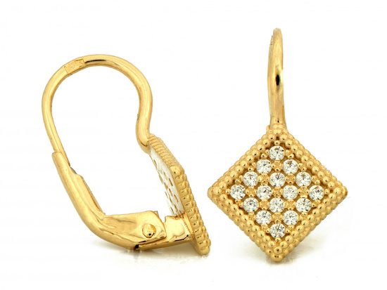 Kolczyki złote kwadraty z cyrkoniami angielskie zapięcie