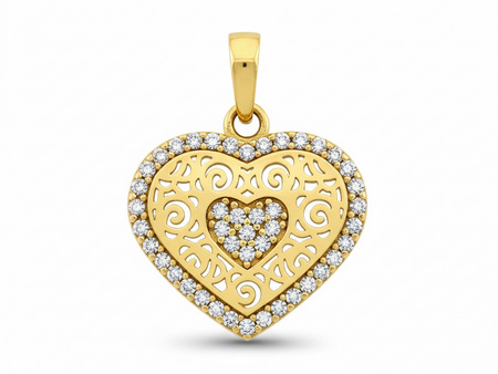 Zawieszka złota ażurowe serce z cyrkoniami