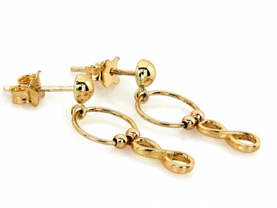 Kolczyki złote wiszące na sztyfcie z nieskończonością