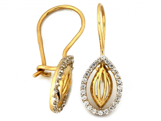 Kolczyki złote na biglu z drobnymi cyrkoniami