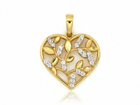 Zawieszka złota ażurowe serce z listkami gałązkami