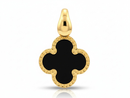 Zawieszka złota kwiatek koniczynka z czarnym kamieniem