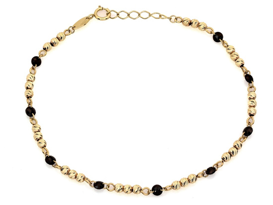 Bransoletka złota z kulkami i czarnymi kamieniami
