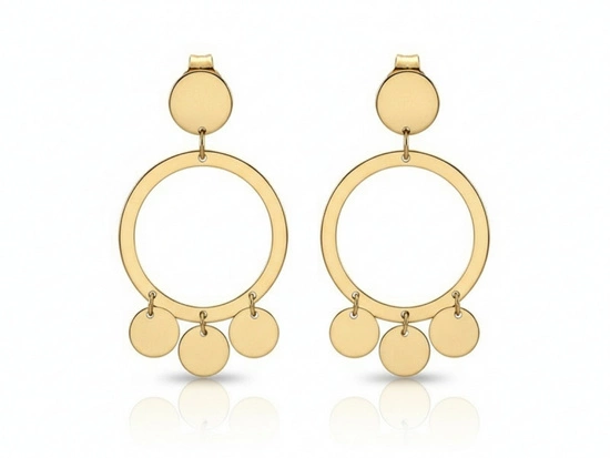 Kolczyki złote kółka z wiszącymi blaszkami