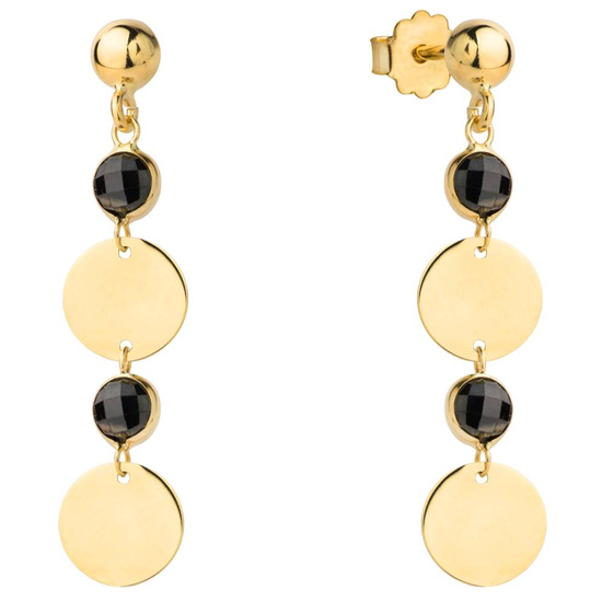 Złote kolczyki 585 z onyksem - wiszące