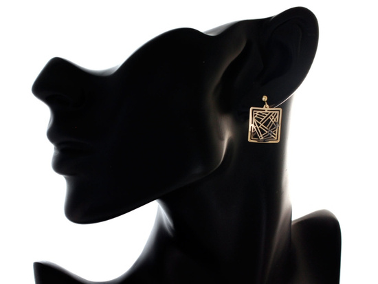 Złote kolczyki na sztyfcie wiszące kwadraty