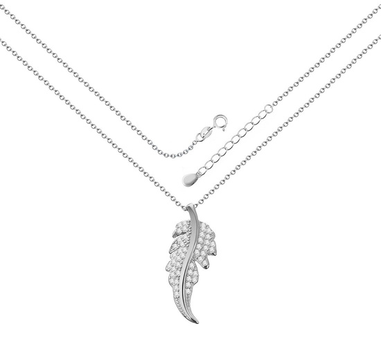 Naszyjnik srebrny 925 z diamentowymi cyrkoniami - listek