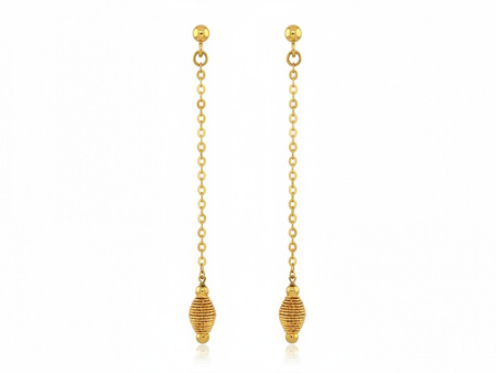 Złote kolczyki z długimi łańcuszkami zapinane na sztyft