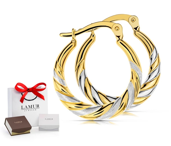 Złote kolczyki koła 375 z białym złotem - 18 mm