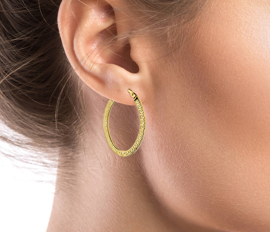 Złote kolczyki 585 owalne koła z greckim wzorem