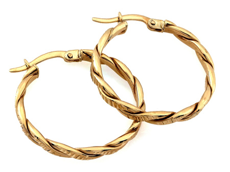 Kolczyki złote koła błyszczące przeplatane 24mm