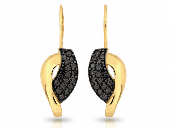 Kolczyki złote na biglu z czarnymi cyrkoniami z czarnym rodem