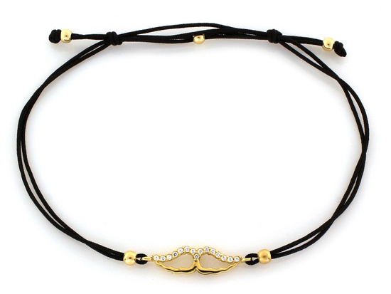Bransoletka złote skrzydła na czarnym sznurku