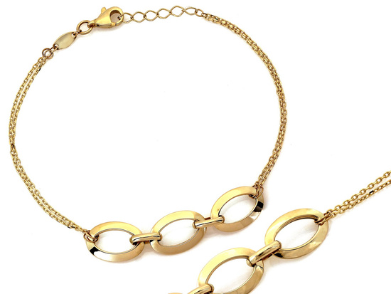 Złota bransoletka z dwóch łańcuszków wstawka z dużych ogniw