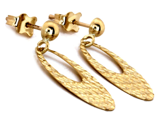 Diamentowane kolczyki złote na sztyfcie wiszące owalne 