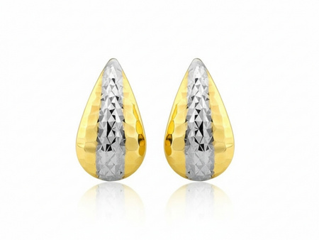Kolczyki łezki z białego i żółtego złota na sztyfcie