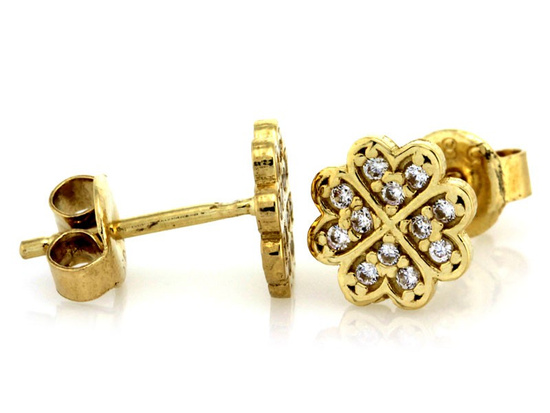 Złote kolczyki kwiatki z cyrkoniami