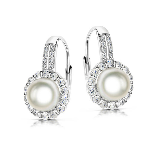 Srebrne kolczyki 925 z perłami i diamentowymi cyrkoniami