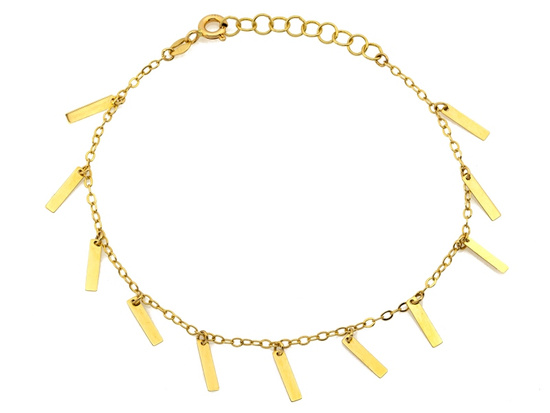 Złota bransoletka z zawieszkami wiszącymi blaszkami