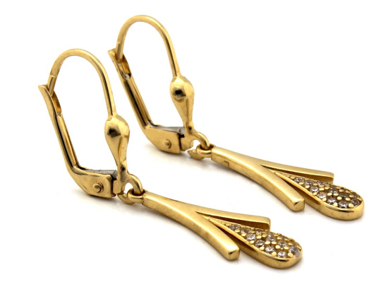 Kolczyki złote wiszące maczugi z cyrkoniami