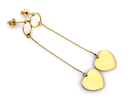 Kolczyki złote serca na łańcuszku długie na sztyfcie
