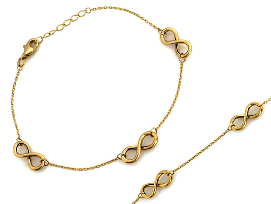 Bransoletka złota łańcuszkowa z trzema nieskończonościami