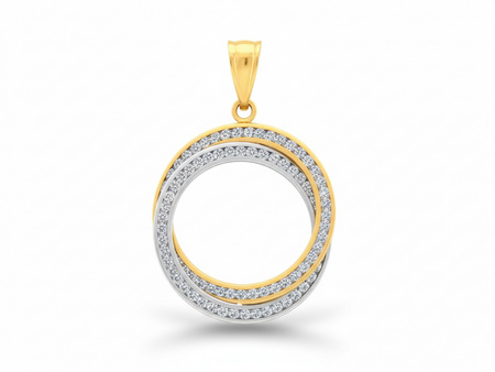 Złota zawieszka dwie obrączki z cyrkoniami