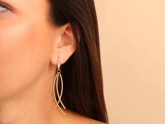 Kolczyki złote potrójne sztywne długie ruchome