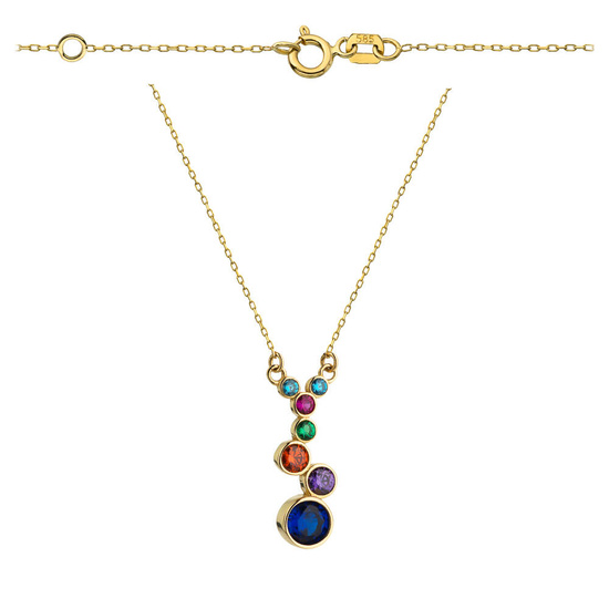 Złoty naszyjnik 585 - z kolorowymi cyrkoniami