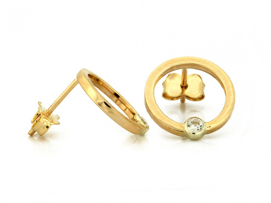 Kolczyki złote kółeczka z cyrkonią na sztyfcie