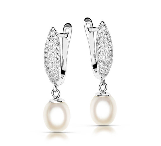 Srebrne kolczyki 925 z perłami i diamentowymi cyrkoniami