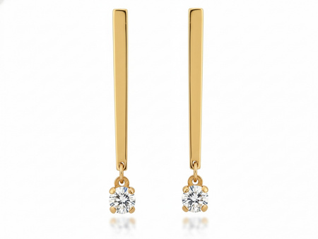 Kolczyki złote na sztyfcie wiszące z ruchomą cyrkonią