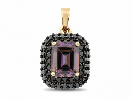 Zawieszka złota prostokątna z topazem mistycznym i czarnymi kamieniami