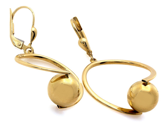 Kolczyki złote eleganckie koła wiszące z dużą kulką