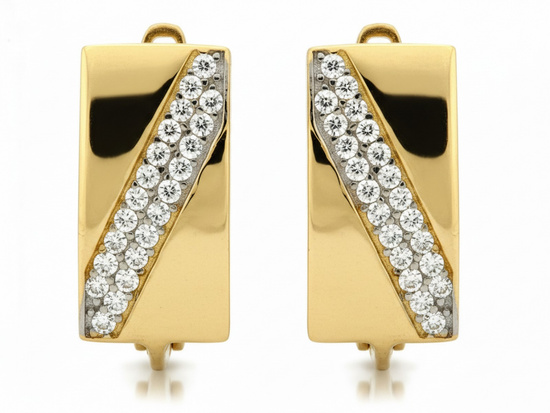 Kolczyki złote angielskie prostokątne z cyrkoniami