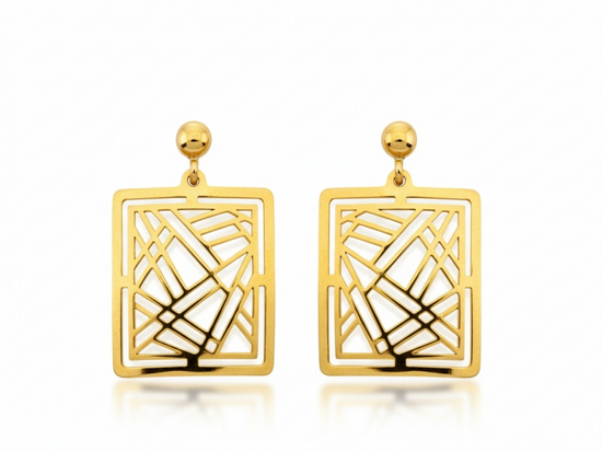 Złote kolczyki na sztyfcie wiszące kwadraty
