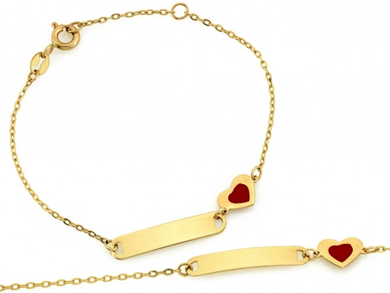 Złota bransoletka dla dziecka z czerwonym emaliowanym sercem
