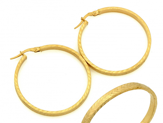 Kolczyki złote koła zdobione w jodełkę 36mm