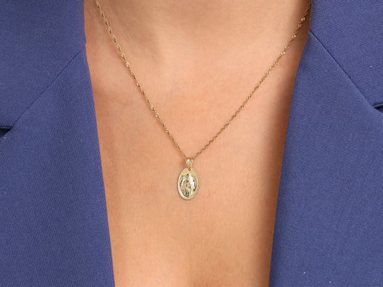 Zawieszka złota owalny medalik Maryja i ciało Jezusa