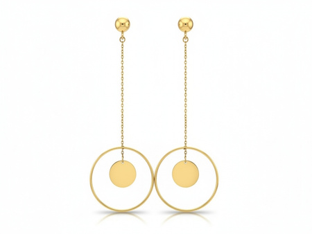 Złote kolczyki długie łańcuszki z kółkami
