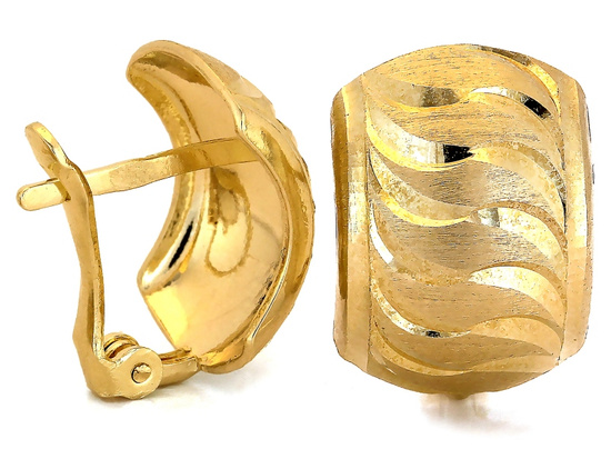 Kolczyki złote popularny wzór blaszki z satyną