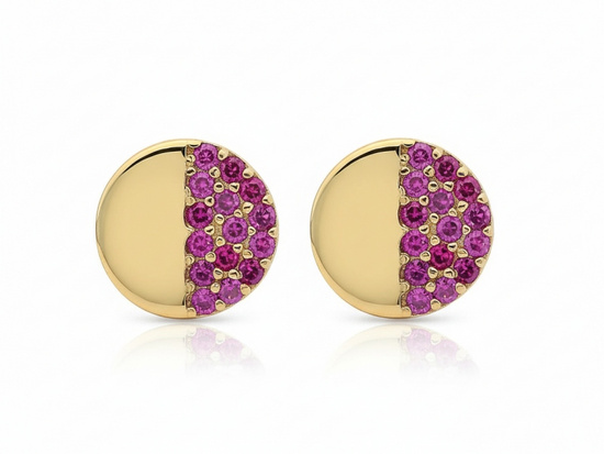 Kolczyki złote kółeczka z czerwonymi cyrkoniami na sztyfcie