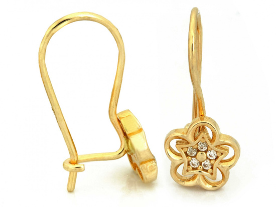 Kolczyki złote na biglu z kwiatkiem z cykroniami